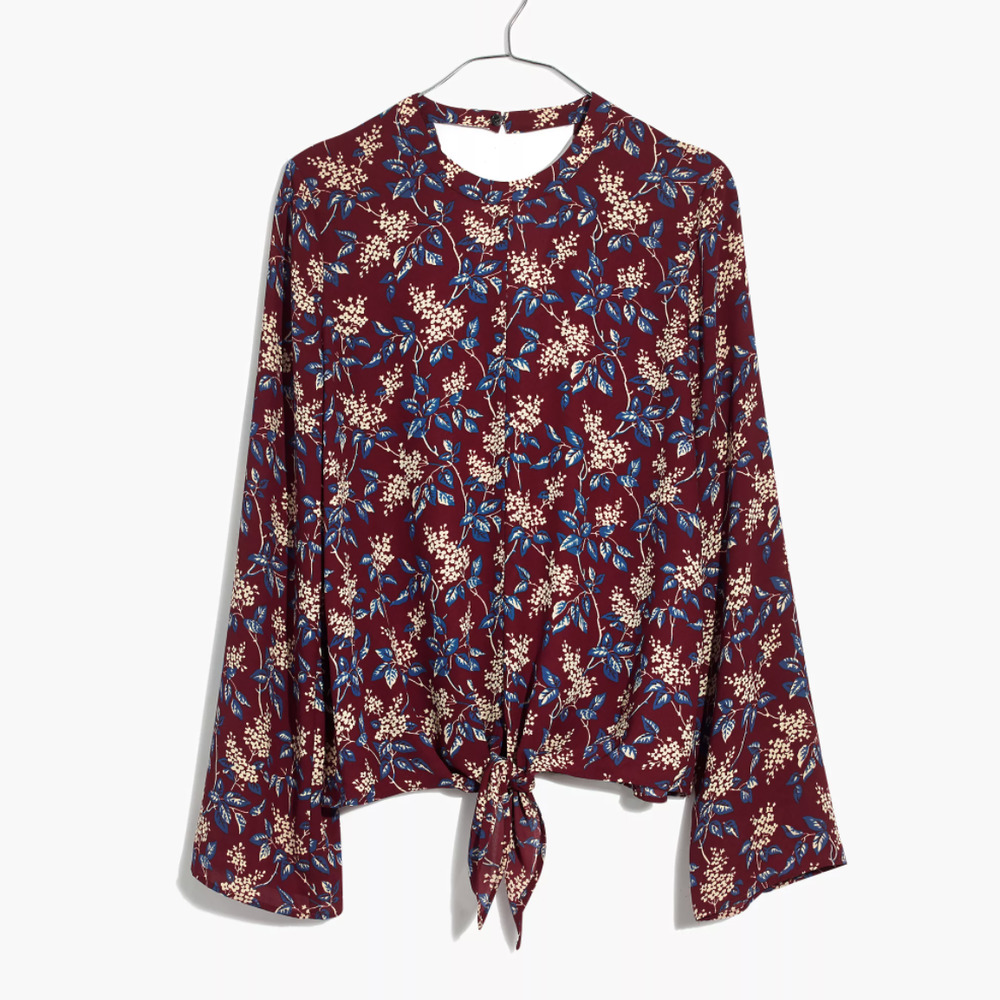 Madewell Bell-Sleeve Tie Top in Antique Flora